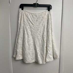 CAbi White Cotton Skirt with Embroidered Circular Dot Pattern Size 8